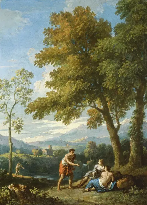 Framed Print : One of a Pair of Views of the Roman Campagna with Figures Conversing, c1725. Creator: Jan Frans van Bloemen Framed Print : One of a Pair of Views of the Roman Campagna with Figures Conversing, c1725. Creator: Jan Frans van Bloemen
