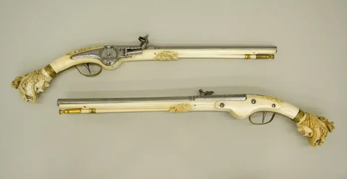 Framed Print : Pair of Wheellock Pistols, Dutch, Mstricht, ca. 1655-65. Creator: Unknown Framed Print : Pair of Wheellock Pistols, Dutch, Mstricht, ca. 1655-65. Creator: Unknown