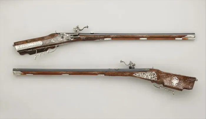 Framed Print : Pair of Wheellock Rifles Made for Emperor Leopold I (1640-1705), Bohemian, Prague Framed Print : Pair of Wheellock Rifles Made for Emperor Leopold I (1640-1705), Bohemian, Prague