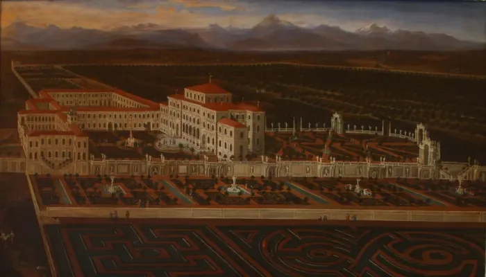 Framed Print : Palace and Gardens of Venaria Reale. Artist: Master of the Residenze Sabaude (1640-1705) Framed Print : Palace and Gardens of Venaria Reale. Artist: Master of the Residenze Sabaude (1640-1705)