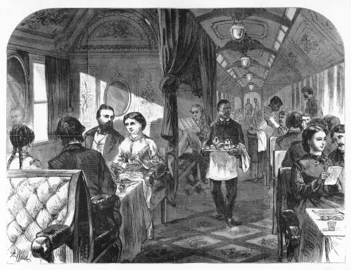 Framed Print : Palace Hotel Car, Union Pacific Railroad, c1870. Artist: A R Ward Framed Print : Palace Hotel Car, Union Pacific Railroad, c1870. Artist: A R Ward