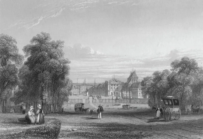 Framed Print : The Palace of Versailles from the Paris Avenue, 1839. Artist:s Fisher Framed Print : The Palace of Versailles from the Paris Avenue, 1839. Artist:s Fisher