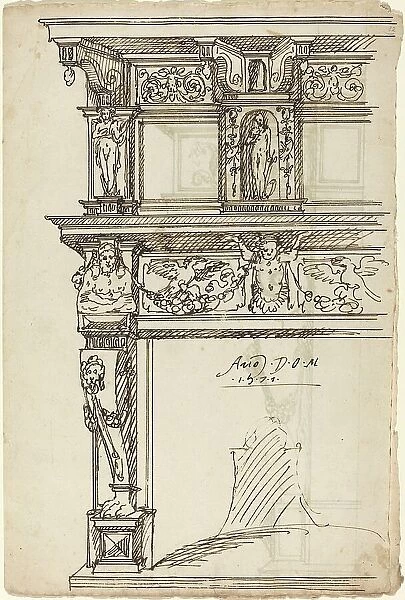 Palatial Mantelpiece with Mercury and Hope [recto], 1571. Creator: Unknown