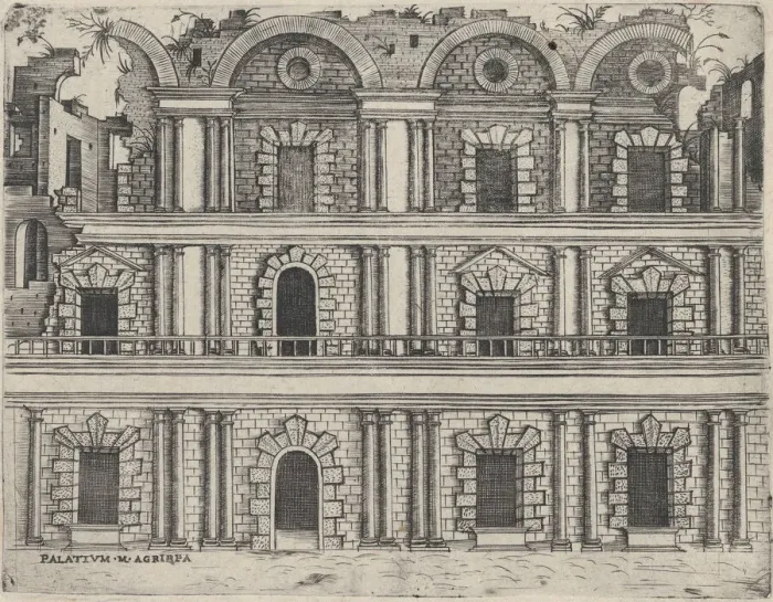Framed Print : Palatium M. Agrippa, from a Series of 24 Depicting (Reconstructed) Buildings... Plate ca. 1530-50. Creator: Anon Framed Print : Palatium M. Agrippa, from a Series of 24 Depicting (Reconstructed) Buildings... Plate ca. 1530-50. Creator: Anon