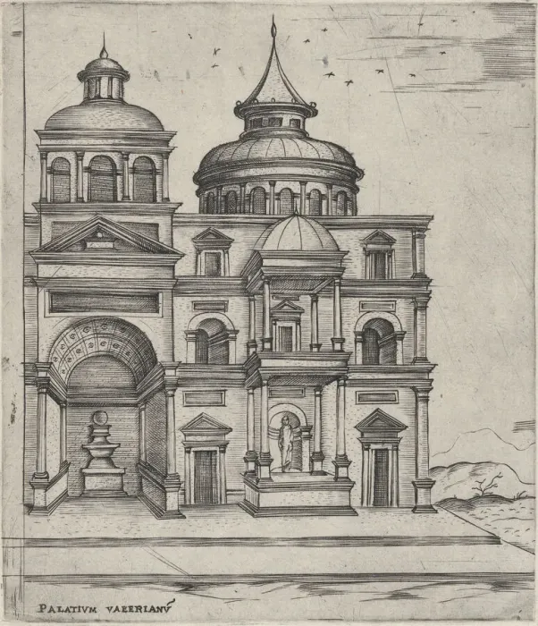 Framed Print : Palatium Valerianu[m], from a Series of 24 Depicting (Reconstructed) Building... Plate ca. 1530-50. Creator: Anon