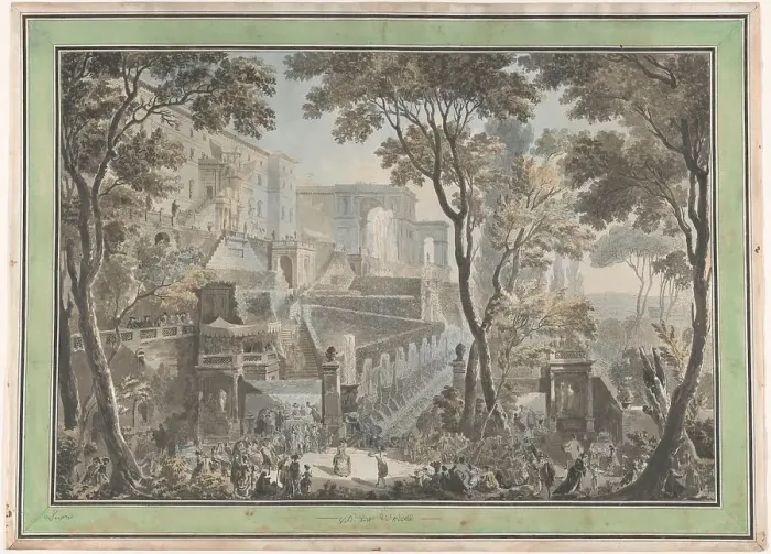 Framed Print : Palazzo of the Villa d'Este in Tivoli, Seen from the Fontana dell'ovato, c.1783-c.1784. Creator: Francesco Piranesi Framed Print : Palazzo of the Villa d'Este in Tivoli, Seen from the Fontana dell'ovato, c.1783-c.1784. Creator: Francesco Piranesi