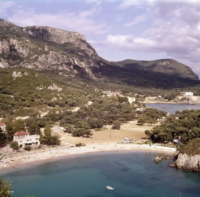 Framed Print : Paleocastritsa, Corfu, from below the monastery, c20th century. Artist: CM Dixon