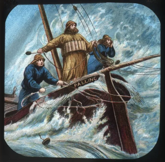 Framed Print : Palling Boat: Throwing the life-line, c1900. Creator: Unknown Framed Print : Palling Boat: Throwing the life-line, c1900. Creator: Unknown
