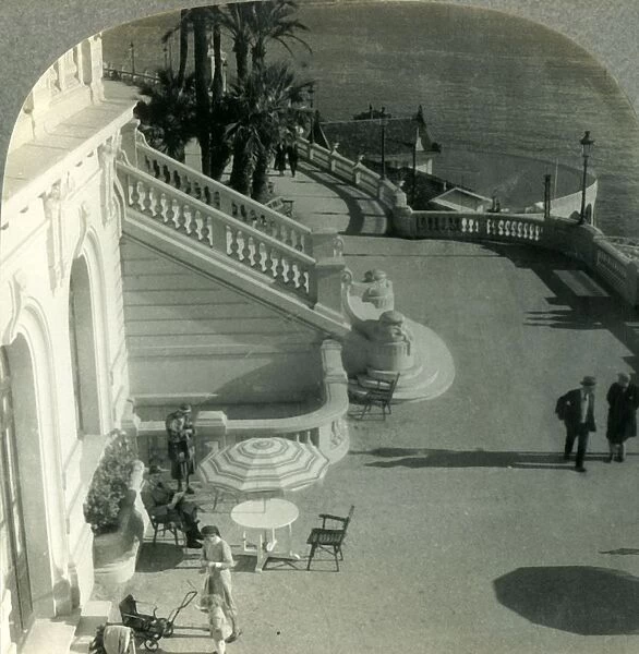A Palm-lined Terrace along the Promenade de Anglais, Nice on the Riviera, France, c1930s