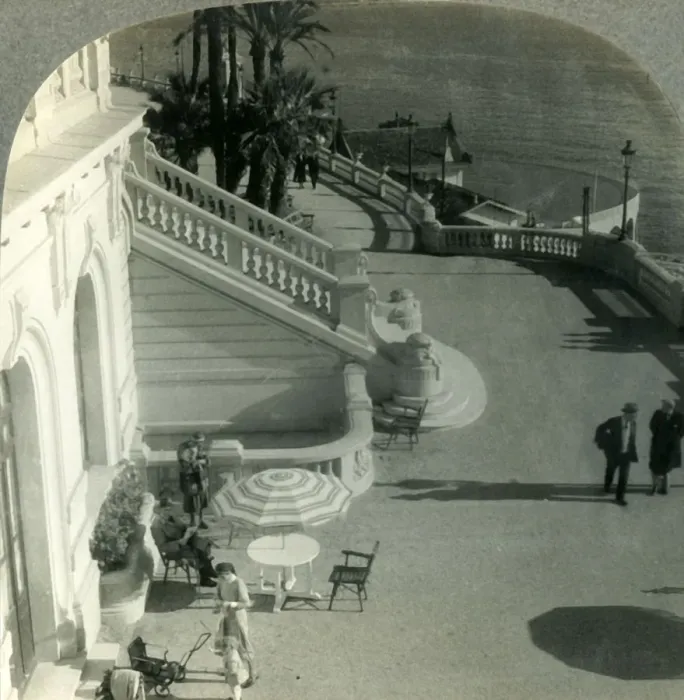 Framed Print : A Palm-lined Terrace along the Promenade de Anglais, Nice on the Riviera, France, c1930s