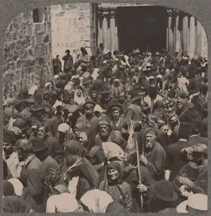 Framed Print : Palm Procession leaving the Church of the Holy Sepulchure, c1900