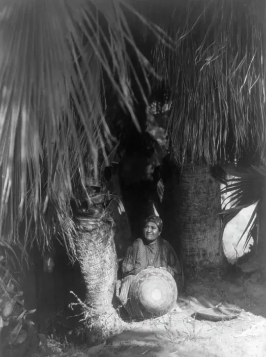Framed Print : Under the palms-Cahuilla, 1905, c1924. Creator: Edward Sheriff Curtis Framed Print : Under the palms-Cahuilla, 1905, c1924. Creator: Edward Sheriff Curtis