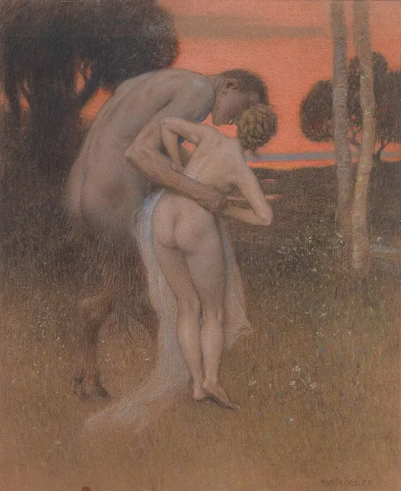 Framed Print : Pan and Nymph Syrinx. Creator: Rössler, Rudolf (1864-1934) Framed Print : Pan and Nymph Syrinx. Creator: Rössler, Rudolf (1864-1934)
