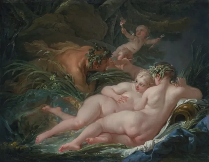Framed Print : Pan and Syrinx, 1759. Artist: Boucher, Francois (1703-1770)