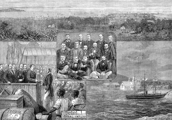 Framed Print : The Panama Canal: arrival of the engineers at Colon, 1881. Creator: W. I. Mosses Framed Print : The Panama Canal: arrival of the engineers at Colon, 1881. Creator: W. I. Mosses