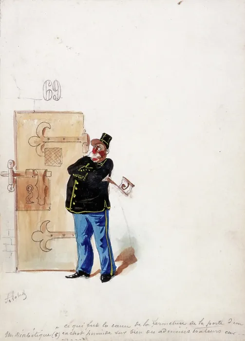 Framed Print : The Panama Canal: for an enquiry into its financing, a policeman guards a prison... (1897?). Creator: HS Robert Framed Print : The Panama Canal: for an enquiry into its financing, a policeman guards a prison... (1897?). Creator: HS Robert