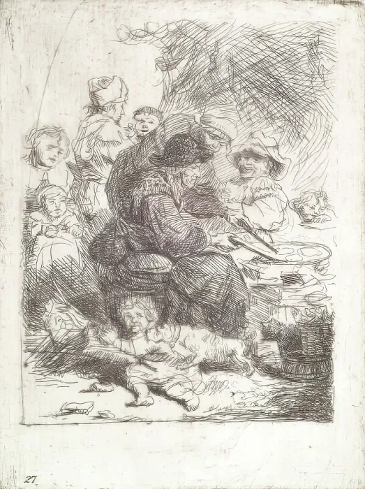 Framed Print : The Pancake Woman (after Rembrandt), (c1635), c1800-1842. Creator: Andrew Geddes Framed Print : The Pancake Woman (after Rembrandt), (c1635), c1800-1842. Creator: Andrew Geddes