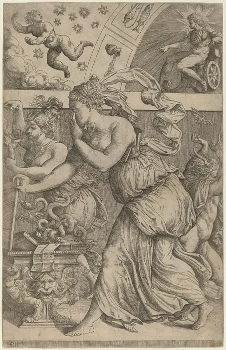 Framed Print : Pandora Opening Her Box, 1557. Creator: Master Z.B.M Framed Print : Pandora Opening Her Box, 1557. Creator: Master Z.B.M