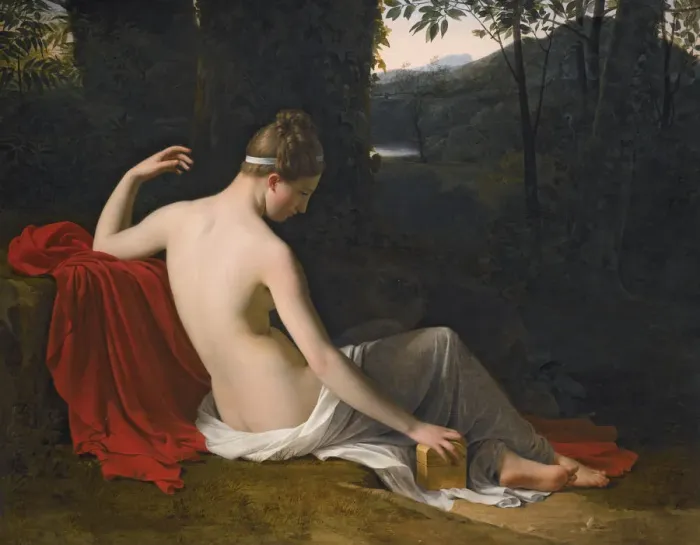 Framed Print : Pandora Reclining in a Wooded Landscape. Artist: Hersent, Louis (1777-1860) Framed Print : Pandora Reclining in a Wooded Landscape. Artist: Hersent, Louis (1777-1860)
