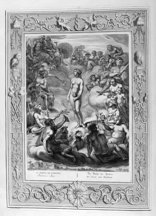 Framed Print : Pandoras Box, 1733. Artist: Bernard Picart Framed Print : Pandoras Box, 1733. Artist: Bernard Picart