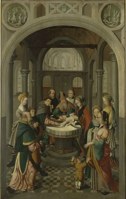 Framed Print : Panel of an Altarpiece with Circumcision of Christ, on verso is Resurrection of Christ, c.1520-c.153 Creator: Master of Alkmaar Framed Print : Panel of an Altarpiece with Circumcision of Christ, on verso is Resurrection of Christ, c.1520-c.153 Creator: Master of Alkmaar