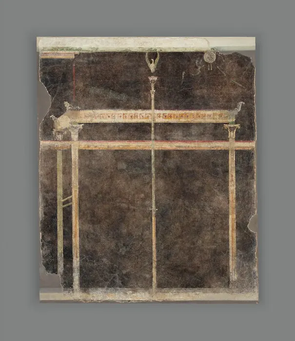 Framed Print : Panel from a Black Ground Frescoed Room with Architectural Decoration, A.D. 1-50. Creator: Unknown Framed Print : Panel from a Black Ground Frescoed Room with Architectural Decoration, A.D. 1-50. Creator: Unknown