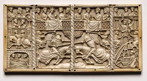 Panel from a Casket with Scenes from Courtly Romances, c. 1330-1350 or later. Creator: Unknown