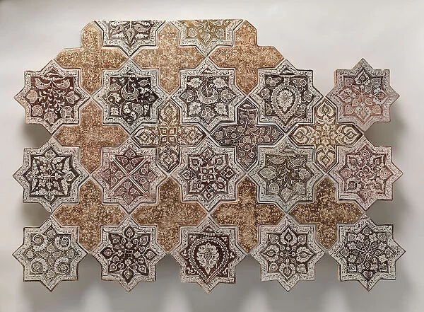 Panel Composed with Tiles in Shape of Eight-pointed Stars and Crosses, Iran, 1260-70