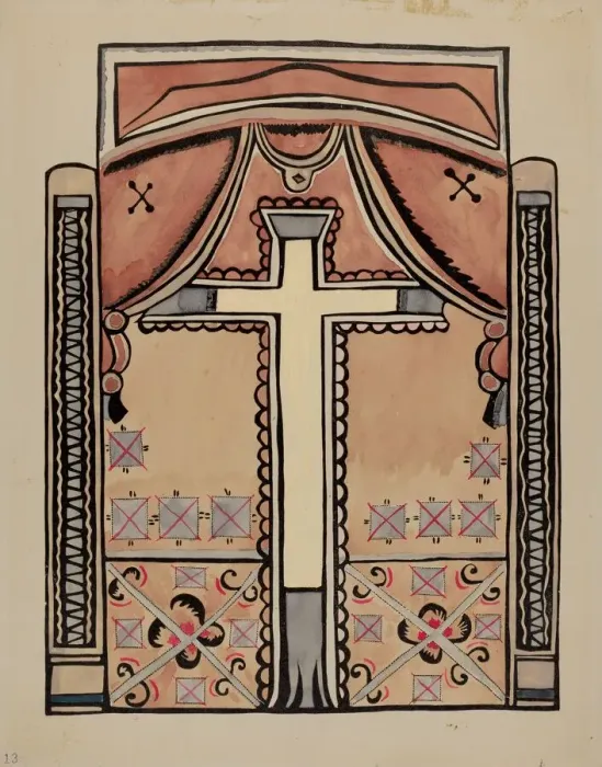 Framed Print : Panel - Cross and Drapes, 1935 / 1942. Creator: Unknown Framed Print : Panel - Cross and Drapes, 1935 / 1942. Creator: Unknown