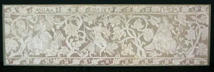 Framed Print : Panel with the Figures of Three Continents, Italy, 17th century. Creator: Unknown Framed Print : Panel with the Figures of Three Continents, Italy, 17th century. Creator: Unknown