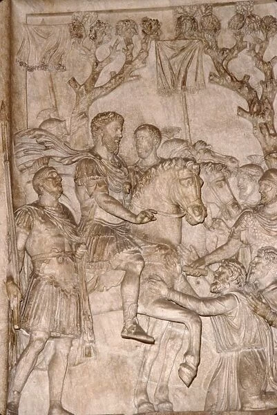 Panel of Marcus Aurelius, receiving homage from chiefs of the Marcomanni, c2nd century
