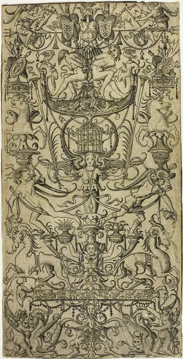 Framed Print : Panel of Ornament with a Birdcage, c.1507. Creator: Nicoletto da Modena Framed Print : Panel of Ornament with a Birdcage, c.1507. Creator: Nicoletto da Modena