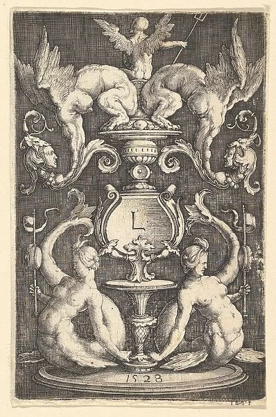 Panel of Ornament with Two Sirens, 1528. Creator: Lucas van Leyden