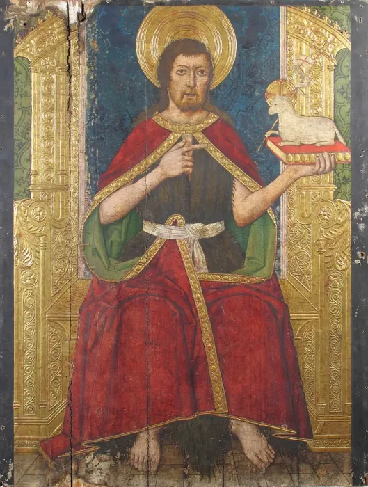 Framed Print : Panel with Saint John the Baptist Enthroned from Retable, 15th century. Creator: Domingo Ram Framed Print : Panel with Saint John the Baptist Enthroned from Retable, 15th century. Creator: Domingo Ram