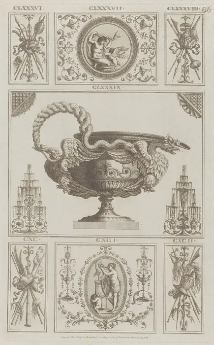 Framed Print : Panels of Ornament, nos. CLXXXVI-CXCII ('Designs for Various Ornaments, pl.... February 29, 1782. Creator: Michelangelo Pergolesi. Panels of Ornament, nos. CLXXXVI-CXCII ('Designs for Various Ornaments, pl.... February 29, 1782) Framed Print : Panels of Ornament, nos. CLXXXVI-CXCII ('Designs for Various Ornaments, pl.... February 29, 1782. Creator: Michelangelo Pergolesi. Panels of Ornament, nos. CLXXXVI-CXCII ('Designs for Various Ornaments, pl.... February 29, 1782)