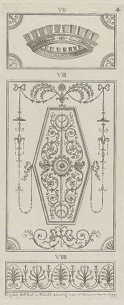 Panels of Ornament, nos. VII-VIIII ('Designs for Various Ornaments, ' pl. 4), May 1, 1777. Creator: Michelangelo Pergolesi. Panels of Ornament, nos. VII-VIIII ('Designs for Various Ornaments, ' pl. 4), May 1, 1777