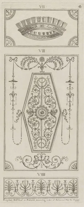 Framed Print : Panels of Ornament, nos. VII-VIIII ('Designs for Various Ornaments, pl. 4), May 1, 1777. Creator: Michelangelo Pergolesi. Panels of Ornament, nos. VII-VIIII ('Designs for Various Ornaments, pl. 4), May 1, 1777 Framed Print : Panels of Ornament, nos. VII-VIIII ('Designs for Various Ornaments, pl. 4), May 1, 1777. Creator: Michelangelo Pergolesi. Panels of Ornament, nos. VII-VIIII ('Designs for Various Ornaments, pl. 4), May 1, 1777