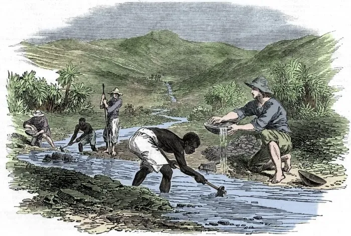Framed Print : Panning for gold during the Californian Gold Rush of 1849 Framed Print : Panning for gold during the Californian Gold Rush of 1849