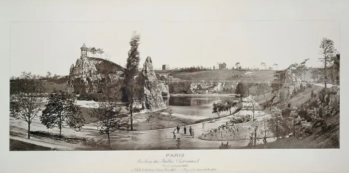 Framed Print : Panorama of Buttes-Chaumont park, 19th arrondissement, Paris, 1867. Creator: Unknown Framed Print : Panorama of Buttes-Chaumont park, 19th arrondissement, Paris, 1867. Creator: Unknown