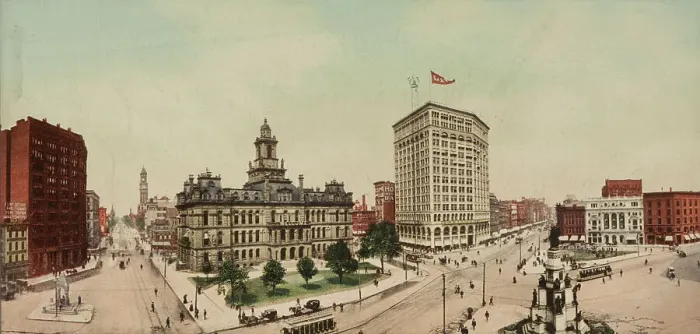 Framed Print : Panorama of Campus Martius, Detroit, Michigan, ca 1900. Creator: Unknown Framed Print : Panorama of Campus Martius, Detroit, Michigan, ca 1900. Creator: Unknown