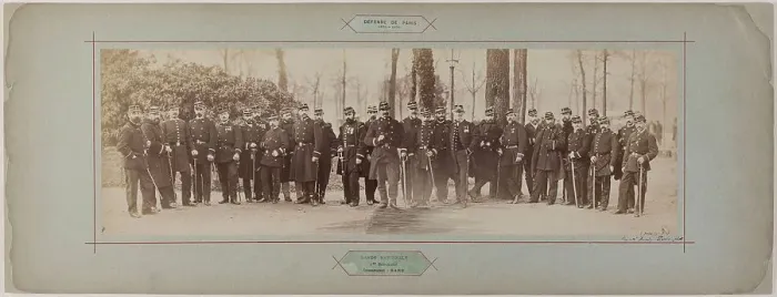 Framed Print : Panorama: group portrait of the 1st battalion under Commander Baré, 1870. Creator: Andre-Adolphe-Eugene Disderi Framed Print : Panorama: group portrait of the 1st battalion under Commander Baré, 1870. Creator: Andre-Adolphe-Eugene Disderi