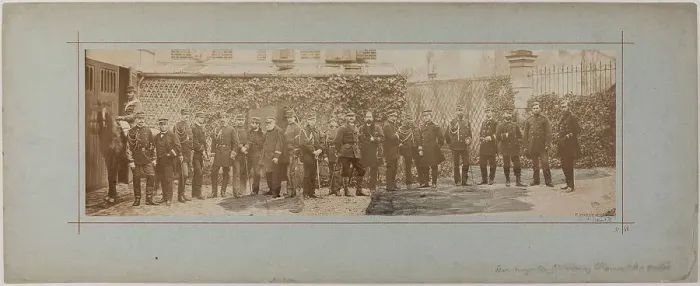 Framed Print : Panorama: group portrait of General Staff of a platoon, 1870. Creator: Andre-Adolphe-Eugene Disderi Framed Print : Panorama: group portrait of General Staff of a platoon, 1870. Creator: Andre-Adolphe-Eugene Disderi