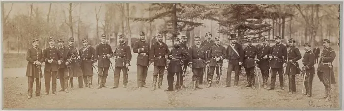Framed Print : Panorama: group portrait of soldiers, 1870. Creator: Andre-Adolphe-Eugene Disderi Framed Print : Panorama: group portrait of soldiers, 1870. Creator: Andre-Adolphe-Eugene Disderi