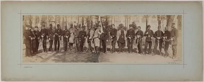 Framed Print : Panorama: group portrait of soldiers, 1870. Creator: Andre-Adolphe-Eugene Disderi Framed Print : Panorama: group portrait of soldiers, 1870. Creator: Andre-Adolphe-Eugene Disderi