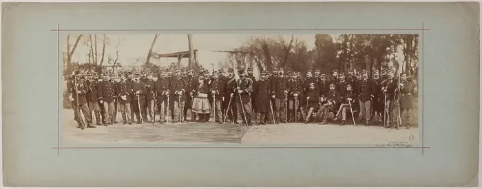 Framed Print : Panorama: group portrait of soldiers, 1870. Creator: Andre-Adolphe-Eugene Disderi Framed Print : Panorama: group portrait of soldiers, 1870. Creator: Andre-Adolphe-Eugene Disderi