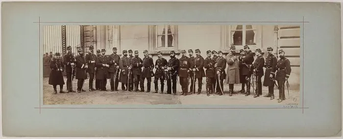 Framed Print : Panorama: group portrait of soldiers, 1870. Creator: Andre-Adolphe-Eugene Disderi Framed Print : Panorama: group portrait of soldiers, 1870. Creator: Andre-Adolphe-Eugene Disderi