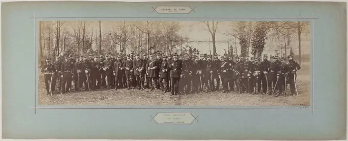 Framed Print : Panorama: group portrait of soldiers from Commander Poisson's 100th Battalion, 1870. Creator: Andre-Adolphe-Eugene Disderi Framed Print : Panorama: group portrait of soldiers from Commander Poisson's 100th Battalion, 1870. Creator: Andre-Adolphe-Eugene Disderi