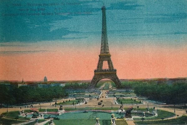 Panorama of the Jardins du Trocadero and the Eiffel Tower, Paris, c1920