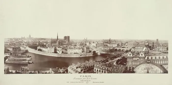 Framed Print : Panorama - Quai Malaquai, The Louvre, Panoramic view, Pont du Carrousel... Paris, 1867. Creator: G Chanoine Framed Print : Panorama - Quai Malaquai, The Louvre, Panoramic view, Pont du Carrousel... Paris, 1867. Creator: G Chanoine