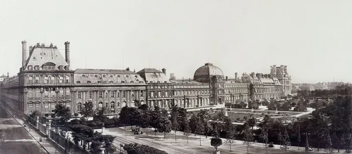 Framed Print : Panorama taken from rue de Rivoli towards the facade of the Tuileries, 1st arrondiss... c1862-1871. Creator: Unknown Framed Print : Panorama taken from rue de Rivoli towards the facade of the Tuileries, 1st arrondiss... c1862-1871. Creator: Unknown